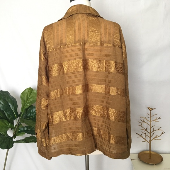 CHICOS DESIGN | Metallic Gold Button Down Shirt XL - Picture 5 of 8